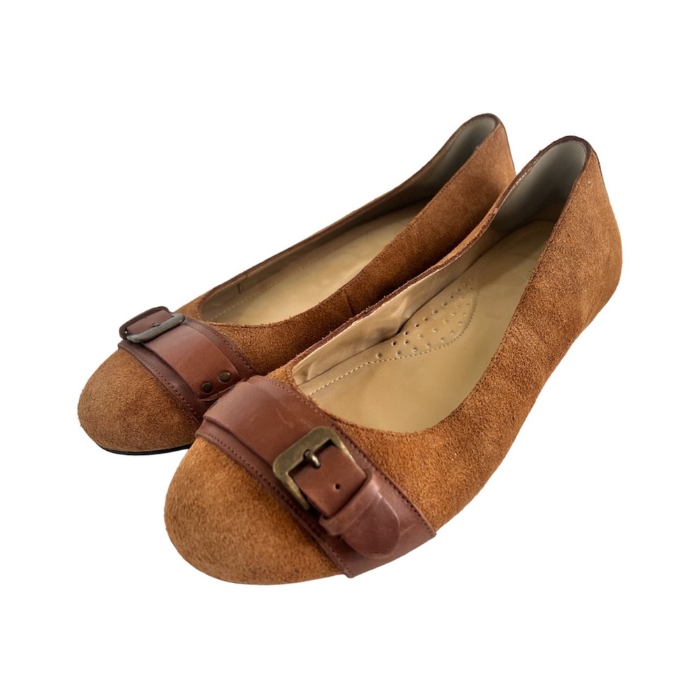 🔥 deal! G.H.Bass&Co. Suede round toe cushioned flats in camel tan